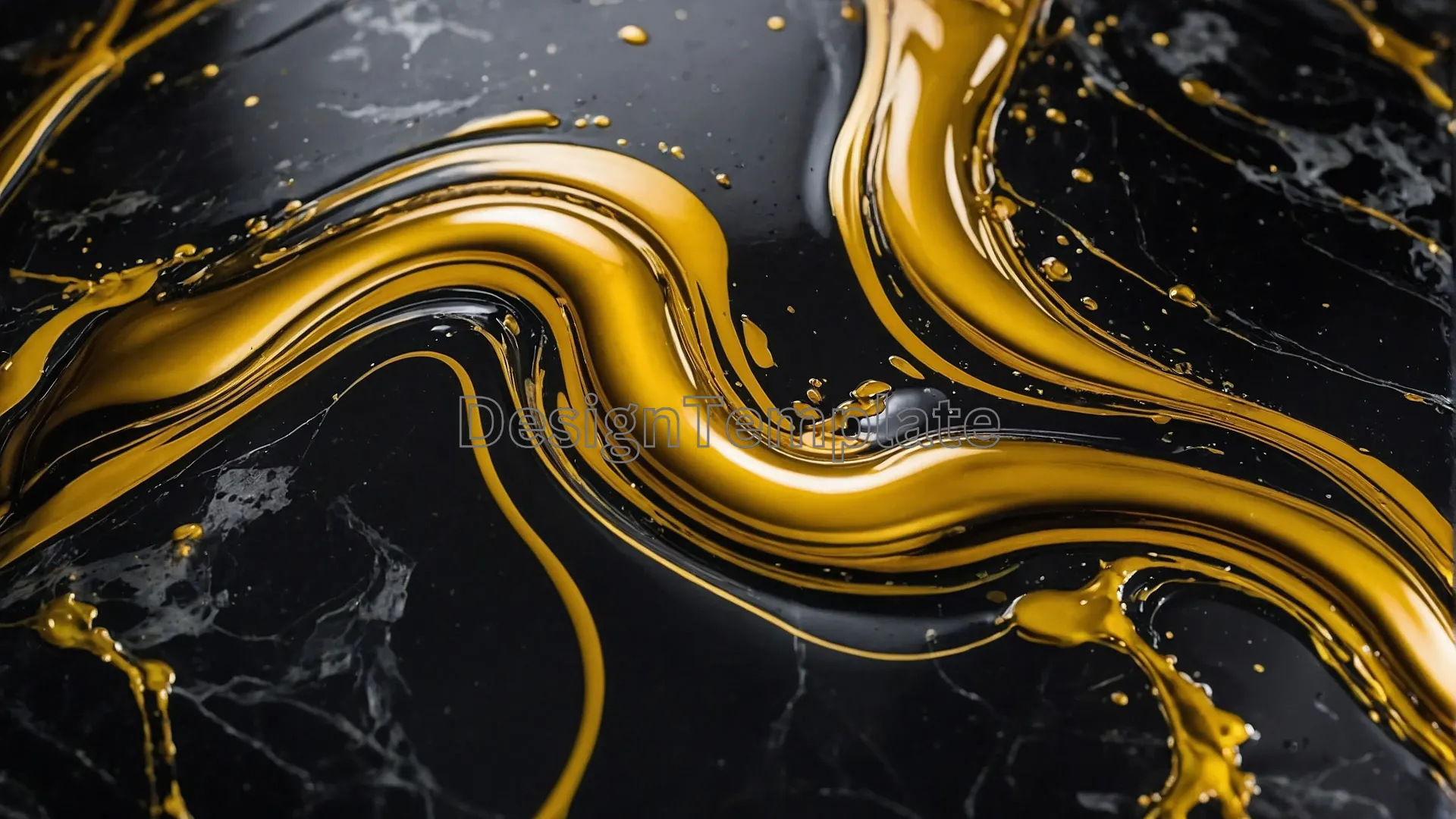 Hick Golden Liquid Splash on Black Marble Background